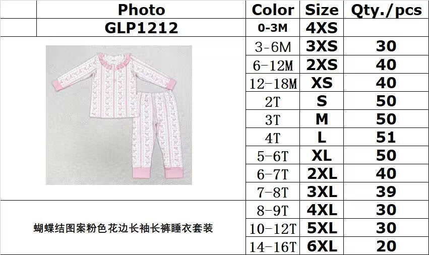 rts no moq GLP1212 Bow pattern pink lace long-sleeved trousers pajama set