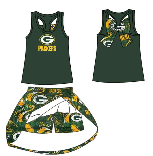 custom moq 3 eta 6-7weeks team summer baby girls clothes green sleeveless shorts skirts sets-25.5.6