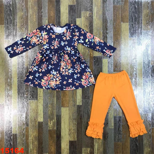 Deadline September  17  custom no moq eta 6-8weeks Rose Blue Long Sleeve Top-Orange Pants Set