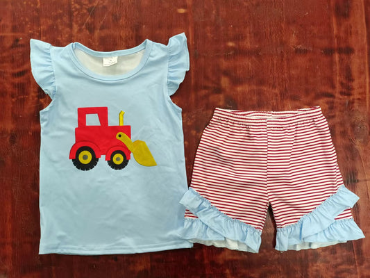 custom moq 5 eta 5weeks summer baby girls clothes flying sleeve red grid shorts Set