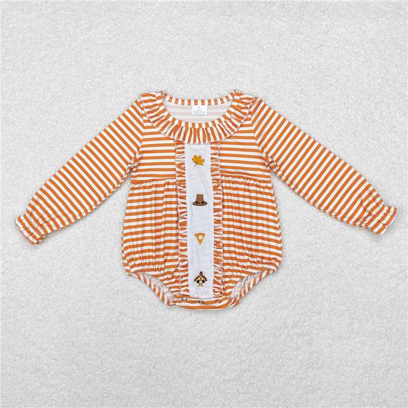 RTS NO MOQ（In Stock ) LR1300 Embroidered Turkey Long Sleeve Bodysuit