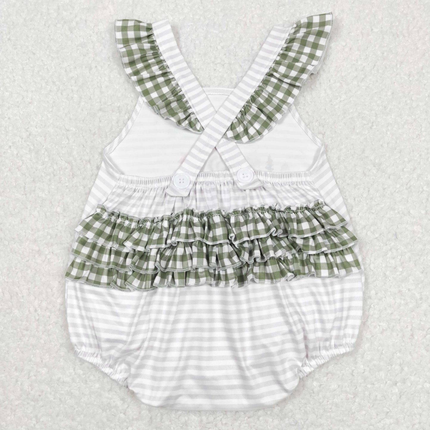 SR0658 raised in the backwoods puppy striped green plaid lace vest bodysuit