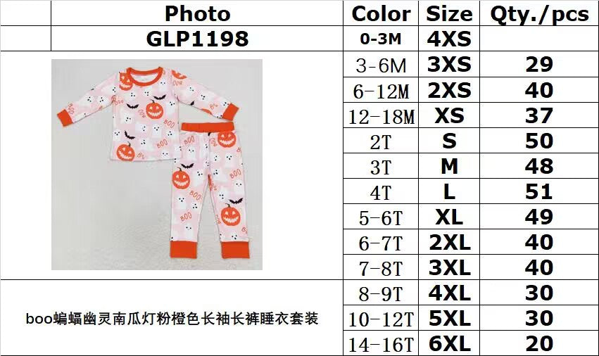 rts no moq GLP1198 boo bat ghost pumpkin lantern pink orange long-sleeved trousers pajamas set