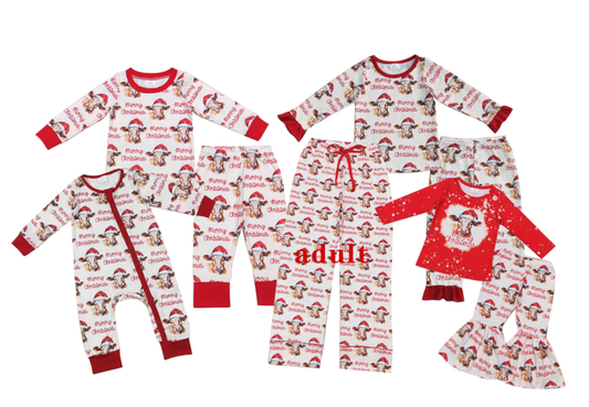 Baby boys girls Christmas style cow head print red Family Series Siblings Set