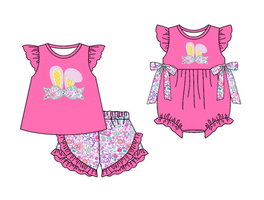 25.12.2 custom each style moq 5 eta 6-8 week Sibling Sister bunny bow baby girl short sleeve shorts sets and rompers match family design