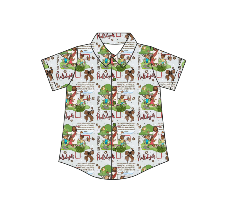 Custom moq 5 mix size milk silk baby boys clothes summer cartoon button short sleeve top