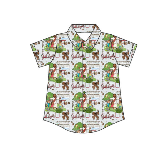 Custom moq 5 mix size milk silk baby boys clothes summer cartoon button short sleeve top