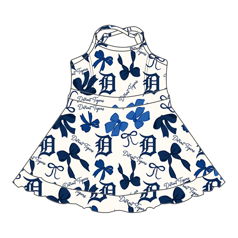 Custom moq 5 mix sizes summer teams baby girls clothes team blue short sleeve skirts shorts sets dress 1 and dress 2 and dress 3 and dress 4-25.5.21