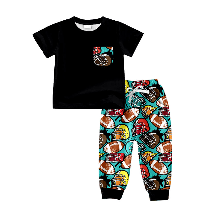 4.27custom moq 5 eta 4-5weeks solid color with pocket t-shirt football and helmet printed long pants