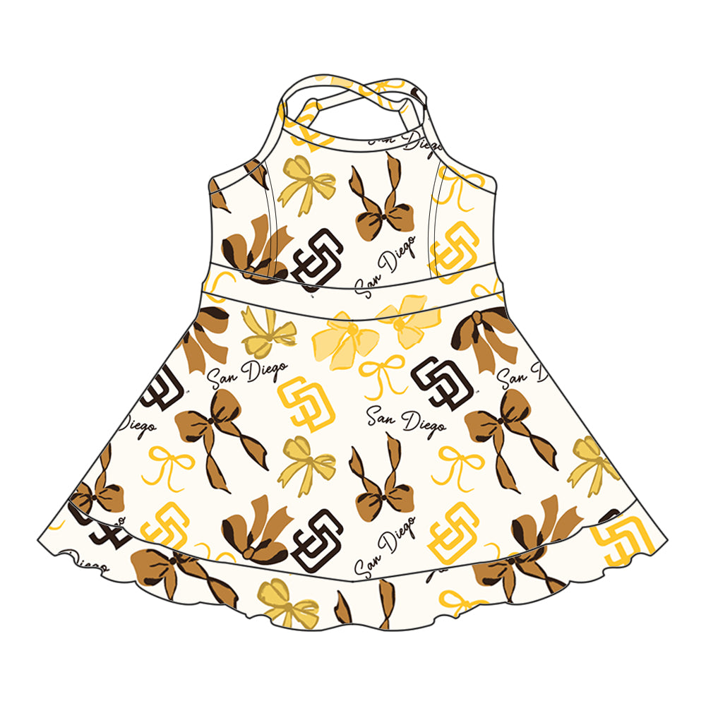 Custom moq 5 mix sizes summer teams baby girls clothes team yellow short sleeve skirts shorts sets dress 1 and dress 2 and dress 3 and dress 4-25.5.19