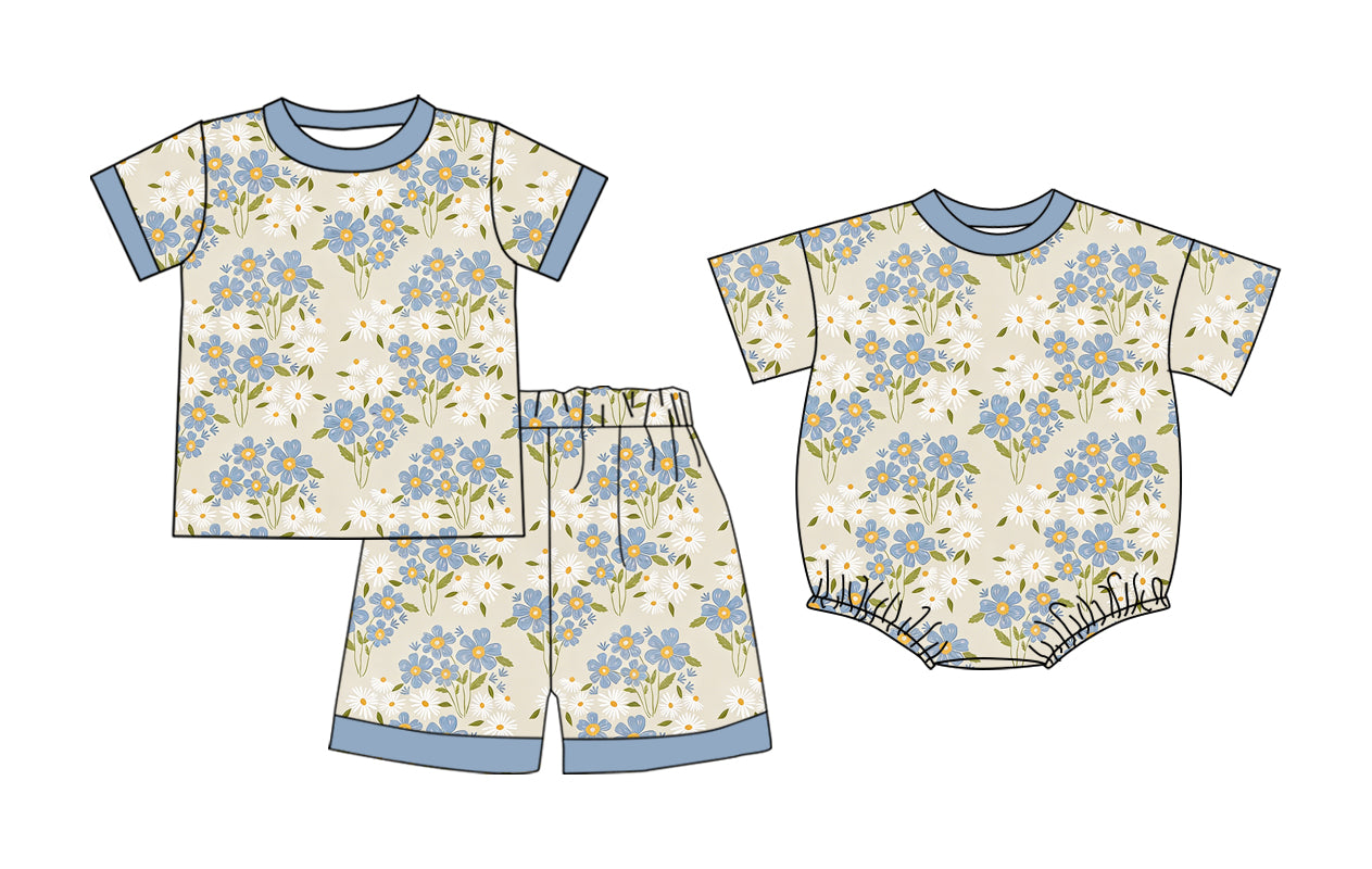 26.1.6 custom each style moq 5 eta 6-8week Sibling Sister floral baby boy short sleeve shorts sets and romper match design