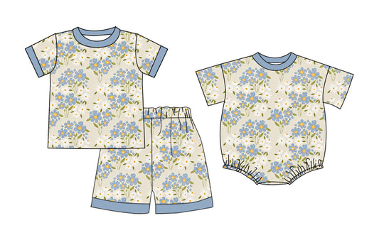 26.1.6 custom each style moq 5 eta 6-8week Sibling Sister floral baby boy short sleeve shorts sets and romper match design