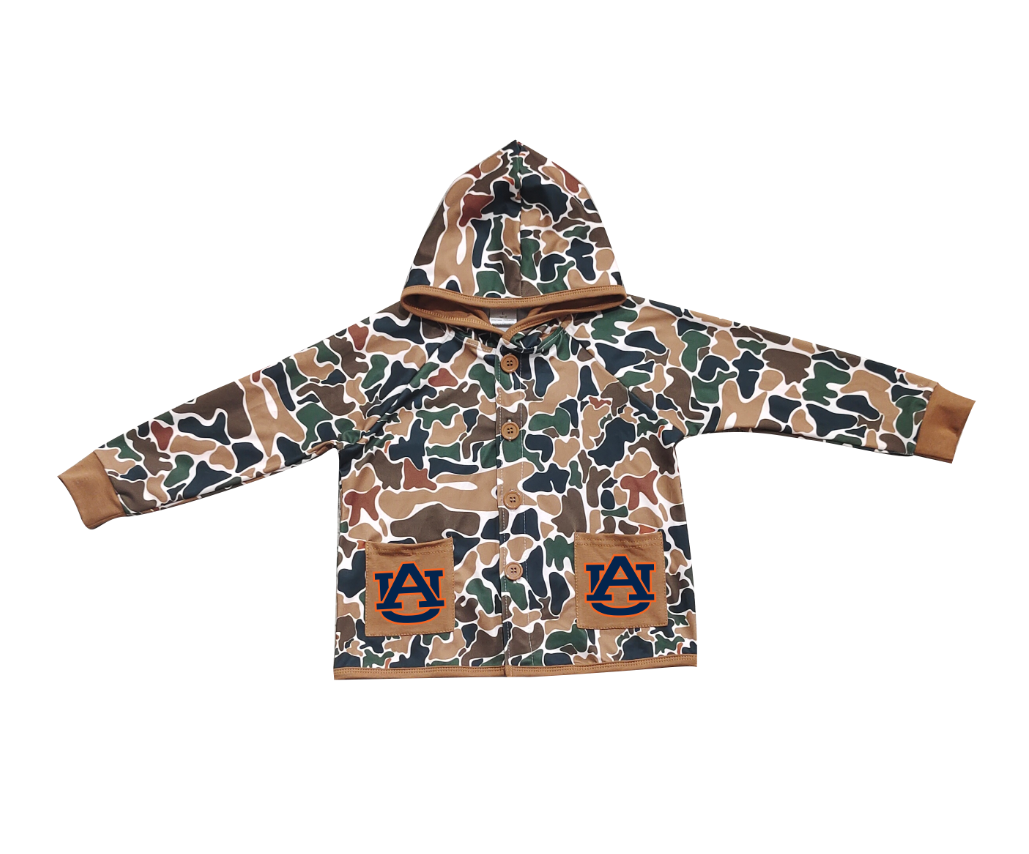 Custom moq 5 mix size milk silk baby boys clothes team summer camouflage button hooded long sleeve top-25.11.25