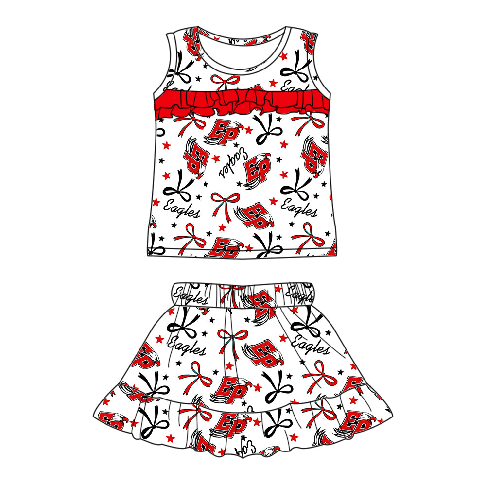 Custom moq 5 mix sizes summer teams baby girls clothes team red short sleeve shorts sets dress kids pants-25.5.12