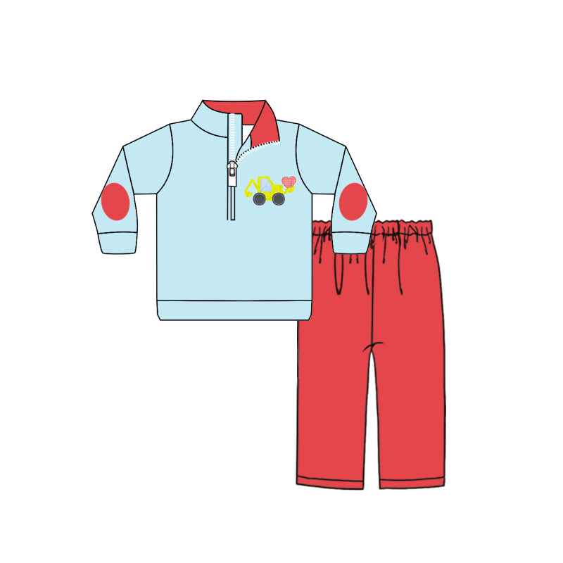 9.25 custom each style moq 5eta 4-6week baby boys clothes blue and red long sleeve pants sets