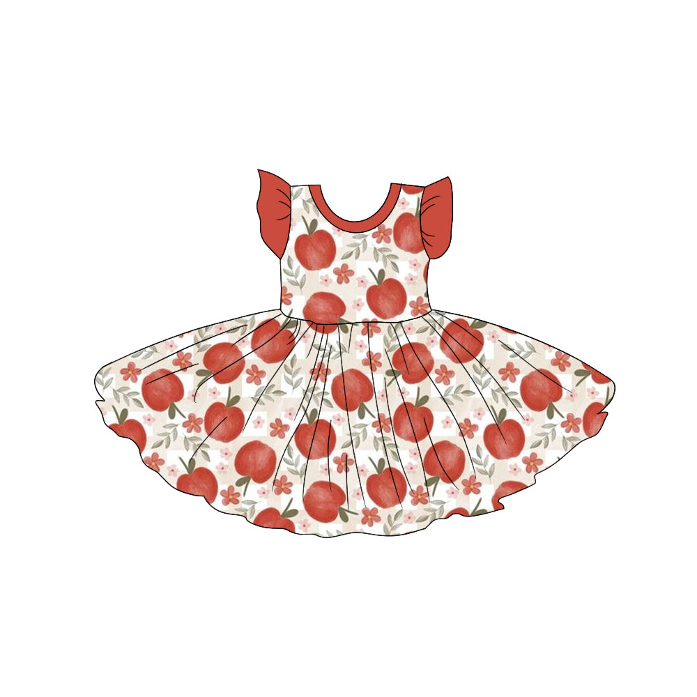 5.8custom each style moq 5eta 4-5week Sibling Sister farm style Apple prints red boys and girls outfits and baby romper match family design