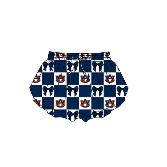 Custom moq 3 or 5 mix size milk silk summer teams baby girl clothes bow navy blue summer shorts-26.1.17