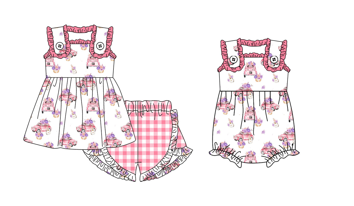 1.23 custom each style moq 5eta 4-6week Sibling Sister baby girls short sleeve shorts sets and romper match design