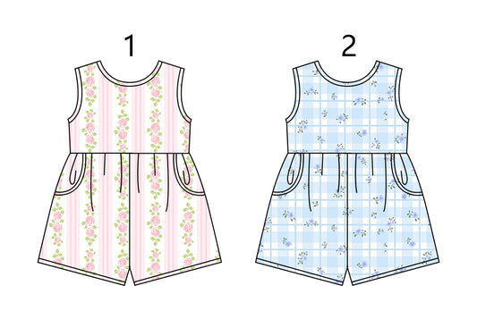 1.17 custom each style moq 5eta 4-6week Sibling Sister baby girls short sleeve jumpsuit 1 and jumpsuit 2 match design