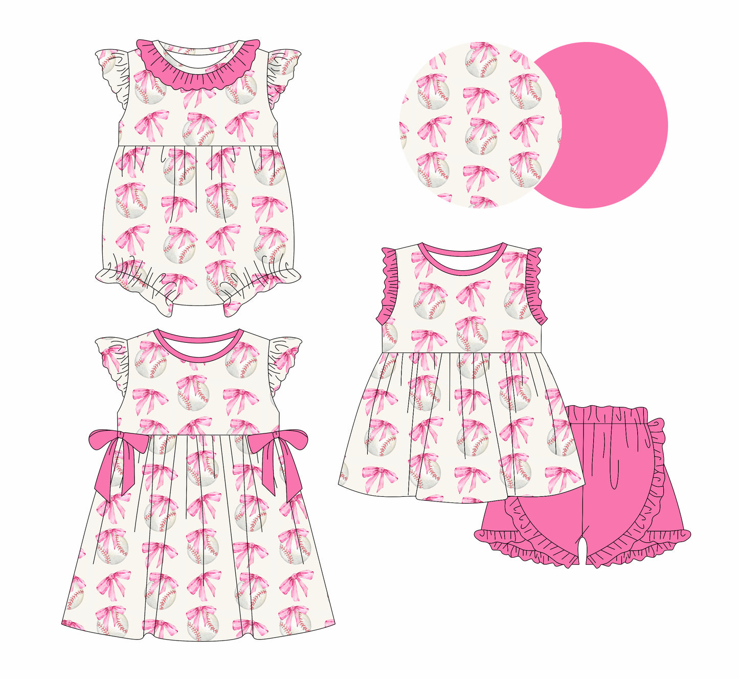 1.2 custom each style moq 5eta 4-6week Sibling Sistes bow baseball baby girl short sleeve shorts sets and dress and rompers match family design