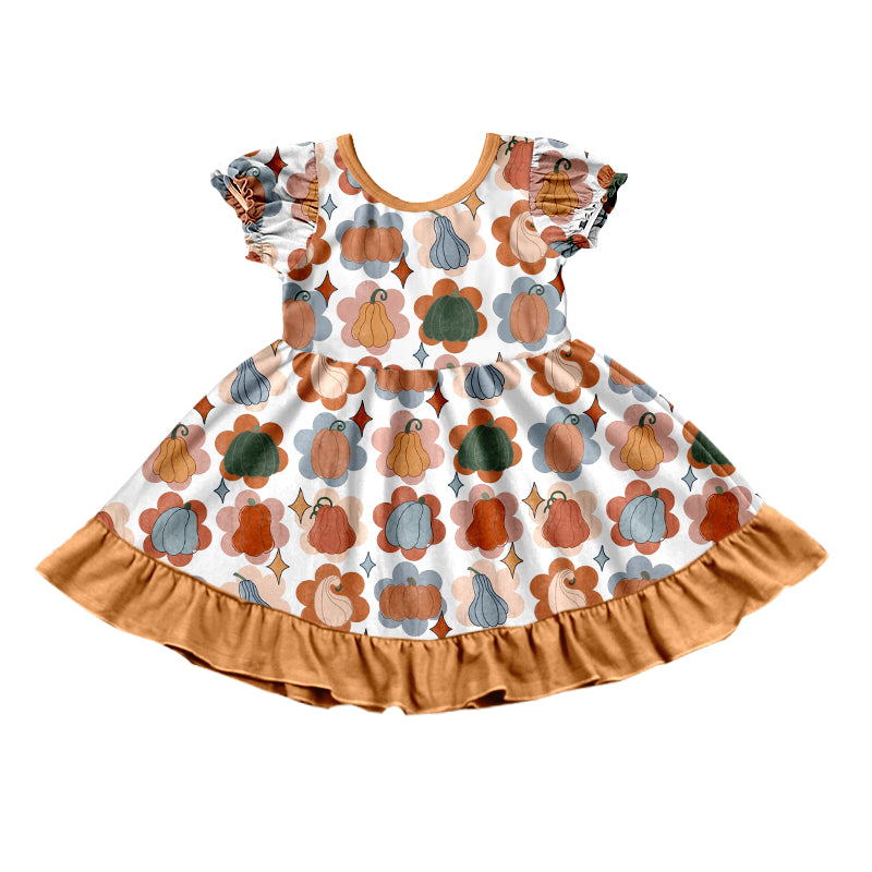 5.1custom each style moq 5eta 4-5week Sibling Sister pumpkin prints orange girls outfits and baby romper and boys outfits and jumpsuits and dress match family design