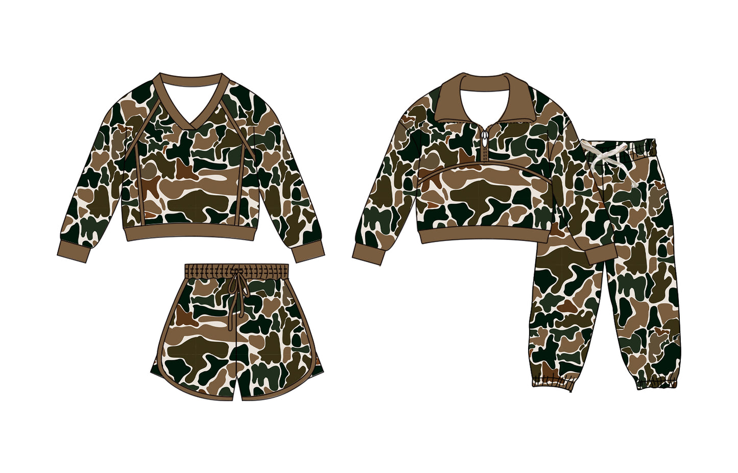 25.11.27 custom each style moq 5 eta 6-8week Sibling Sisters camouflage baby girl long sleeve pants sets and skirts sets match family design