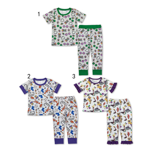 RTS NO MOQ Baby girl clothes mardi gras Short Sleeve Pants Suit