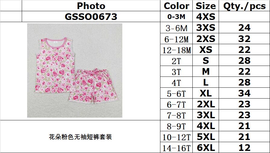 GSSO0673 Floral Pink Sleeveless Shorts Set