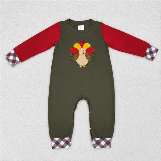 RTS NO MOQ（In Stock ) LR0670 Embroidered turkey long-sleeved jumpsuit