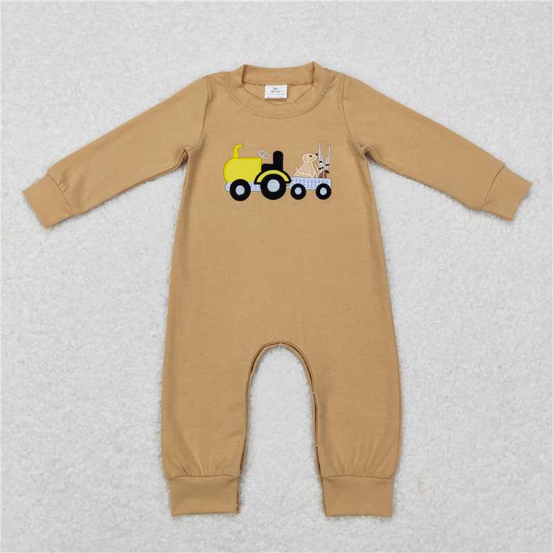 RTS NO MOQ（In Stock) LR0729 Baby boy clothes long-sleeved bodysuit with embroidered