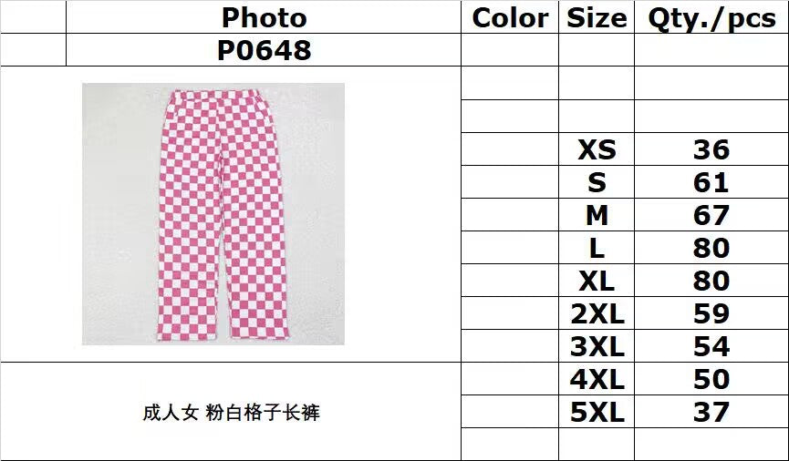 RTS NO MOQ ETA 5/7days arrived P0648 Adult female pink and white plaid trousers