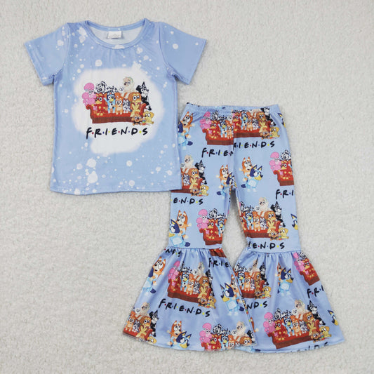 GSPO1286 bluey friends letter blue short-sleeved pants suit