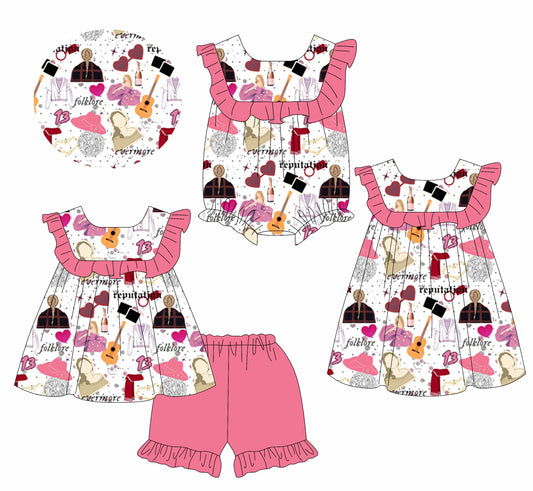 1.15 custom each style moq 5eta 4-6week Sibling Sisters taylor swift baby girl short sleeve shorts sets and dress and rompers match family design