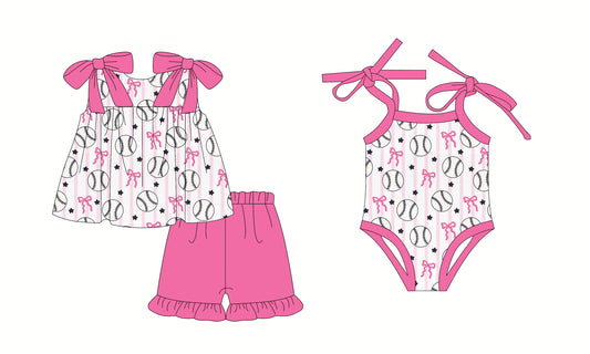 25.12.4 custom each style moq 5 eta 6-8week Sibling Sister baseball bow baby short sleeve shorts sets and romper match design