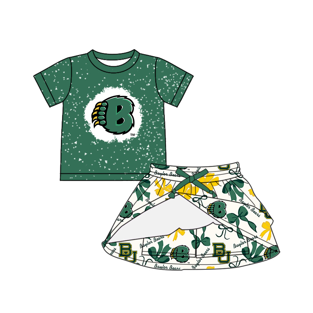 Custom moq 5 mix sizes summer teams baby girls clothes team green short sleeve skirts shorts sets dress 1 and dress 2 and dress 3 and dress 4-25.5.22