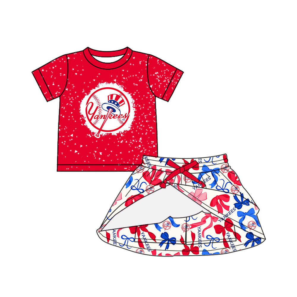 Custom moq 5 mix sizes summer teams baby girls clothes team red short sleeve skirts shorts sets dress 1 and dress 2 and dress 3 and dress 4-25.5.16