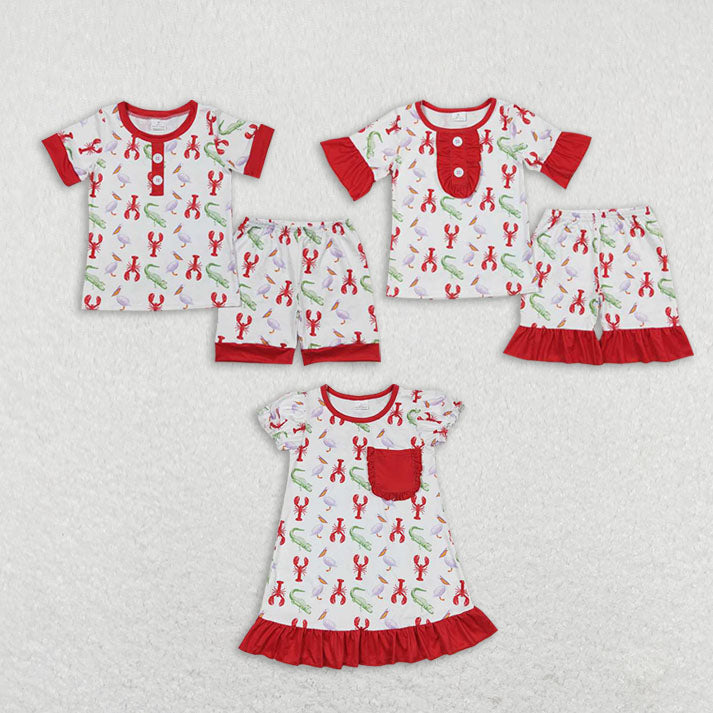 Baby Girls boys lobster print red boys and girls set Family siblings set