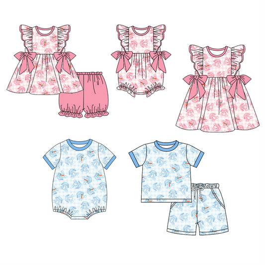 26.1.6 custom each style moq 5 eta 6-8week Sibling Sister baby short sleeve shorts sets 2 and dress and romper 2 match design