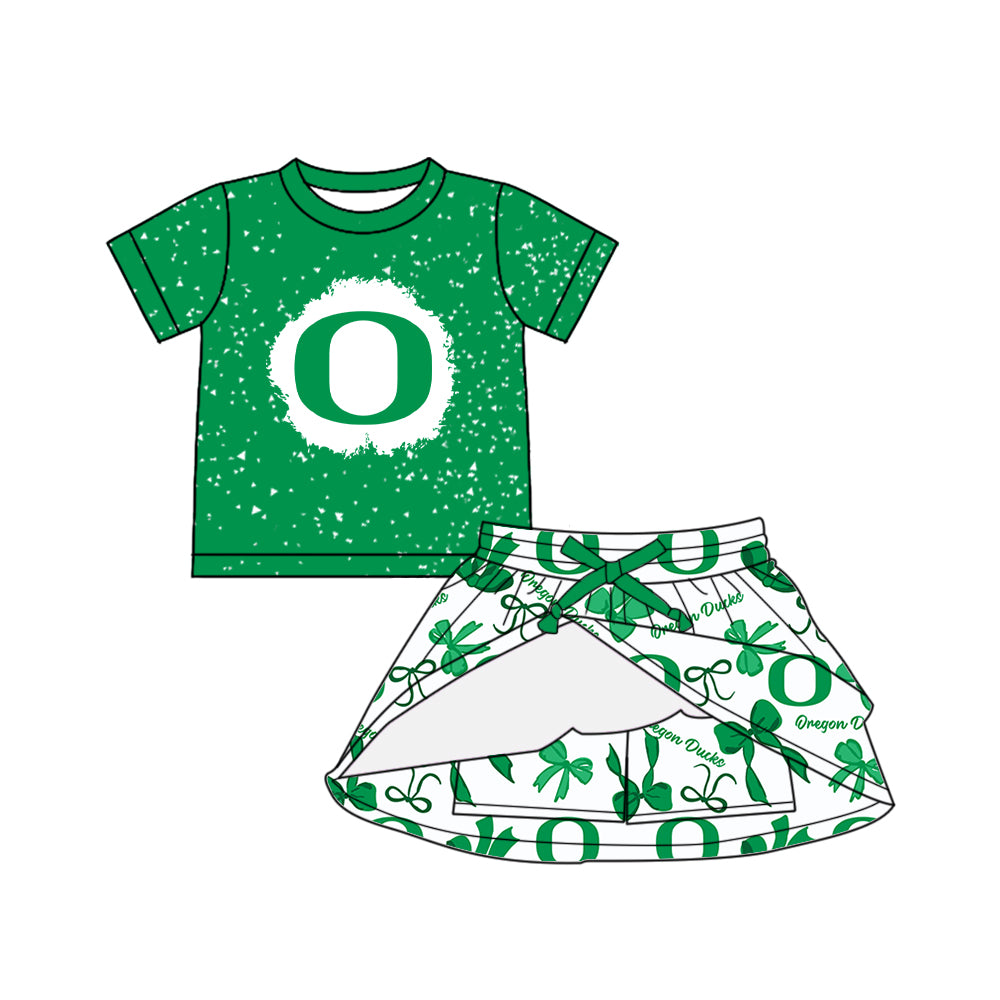 Custom moq 5 mix sizes summer teams baby girls clothes team green short sleeve skirts shorts sets dress 1 and dress 2 and dress 3 and dress 4-25.5.24