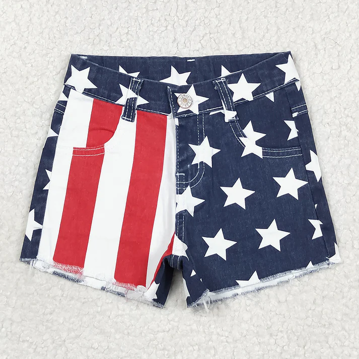 RTS Baby Girls 4th Of July Sibling Sister Denim Shorts