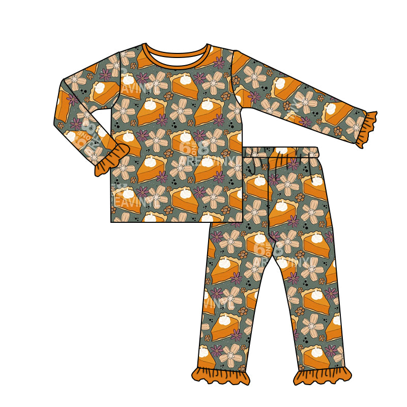 5.14custom each style moq 5eta 4-5week Sibling Sister Stars Flowers Cheese prints green-brown boys and girls outfits and dress match family design