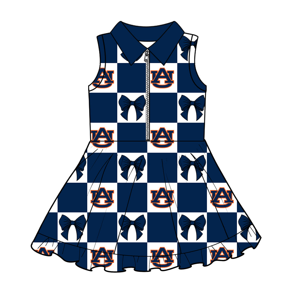Custom moq 3 or 5 mix size milk silk summer teams baby girl clothes bow navy blue sleeveless dress-26.1.17