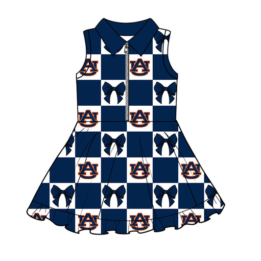 Custom moq 3 or 5 mix size milk silk summer teams baby girl clothes bow navy blue sleeveless dress-26.1.17