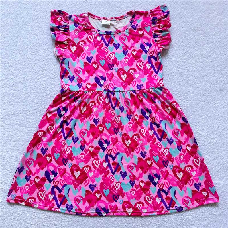 RTS SALES NO MOQ G1-3-4[]; Colorful love pink flying sleeve skirt 彩色爱心粉色飞袖裙