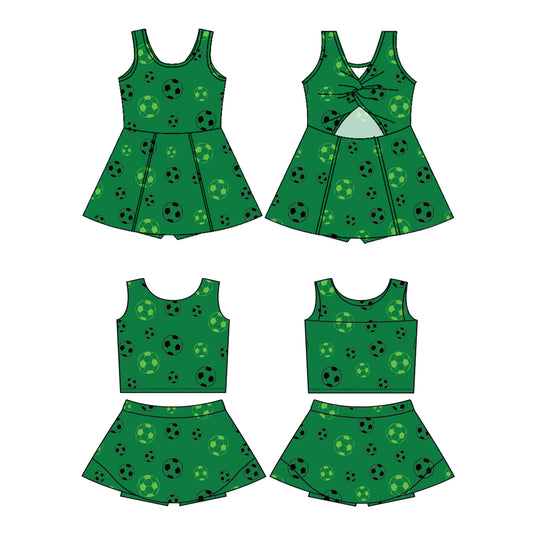 25.12.1 custom each style moq 5 eta 6-8week Sibling Sister football green baby short sleeve skirts sets and dress match design