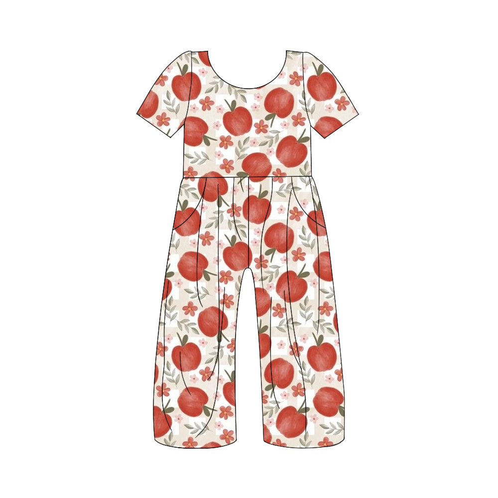 5.8custom each style moq 5eta 4-5week Sibling Sister farm style Apple prints red boys and girls outfits and baby romper match family design