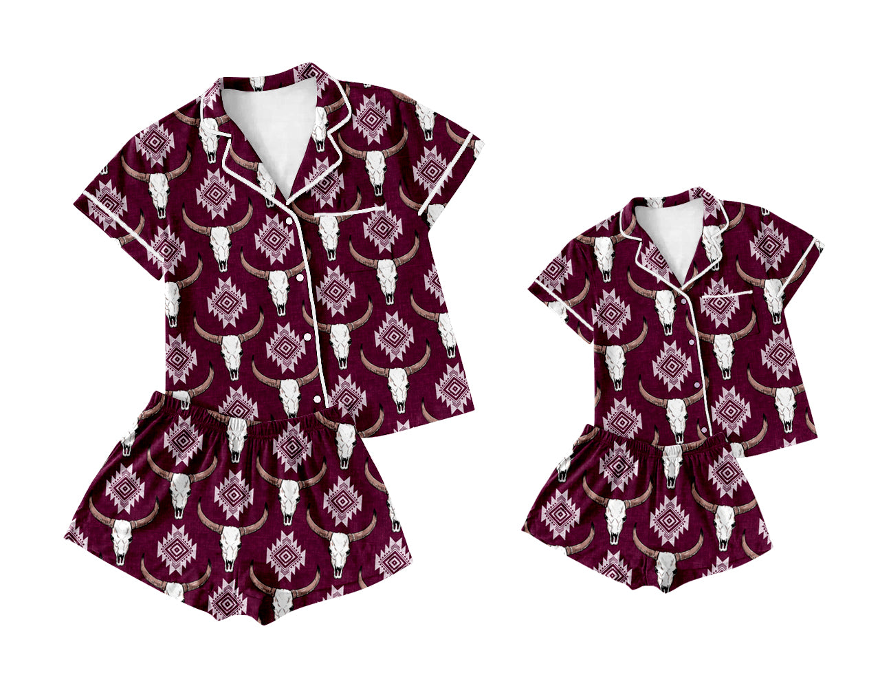 2.14 custom each style moq 5eta 4-6week Sibling Sister cow head short sleeve shorts sets and adult sets match design