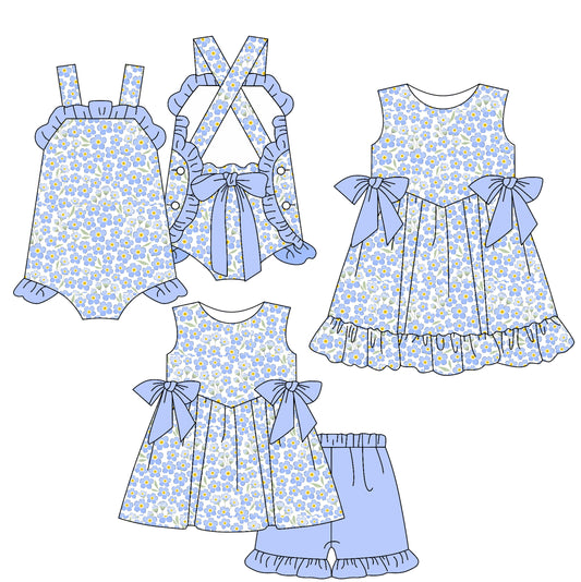 2.13 custom each style moq 5eta 4-6week Sibling Sisters floral baby girl short sleeve shorts sets and dress and rompers match family design