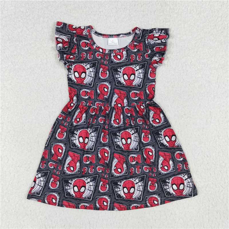 RTS SALES NO MOQ G6-17-5.’ Spiderman gray flying sleeve dress 蜘蛛侠灰色飞袖裙