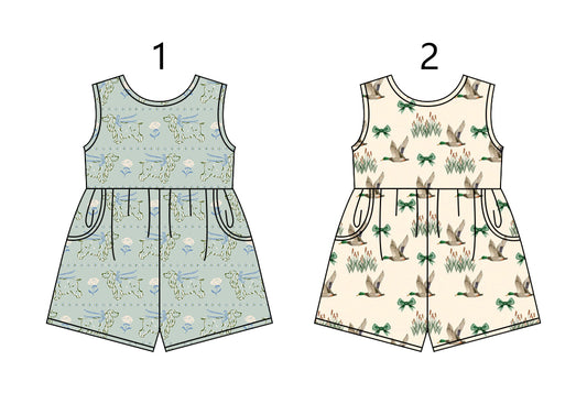 1.17 custom each style moq 5eta 4-6week Sibling Sister baby girls short sleeve jumpsuit 1 and jumpsuit 2 match design